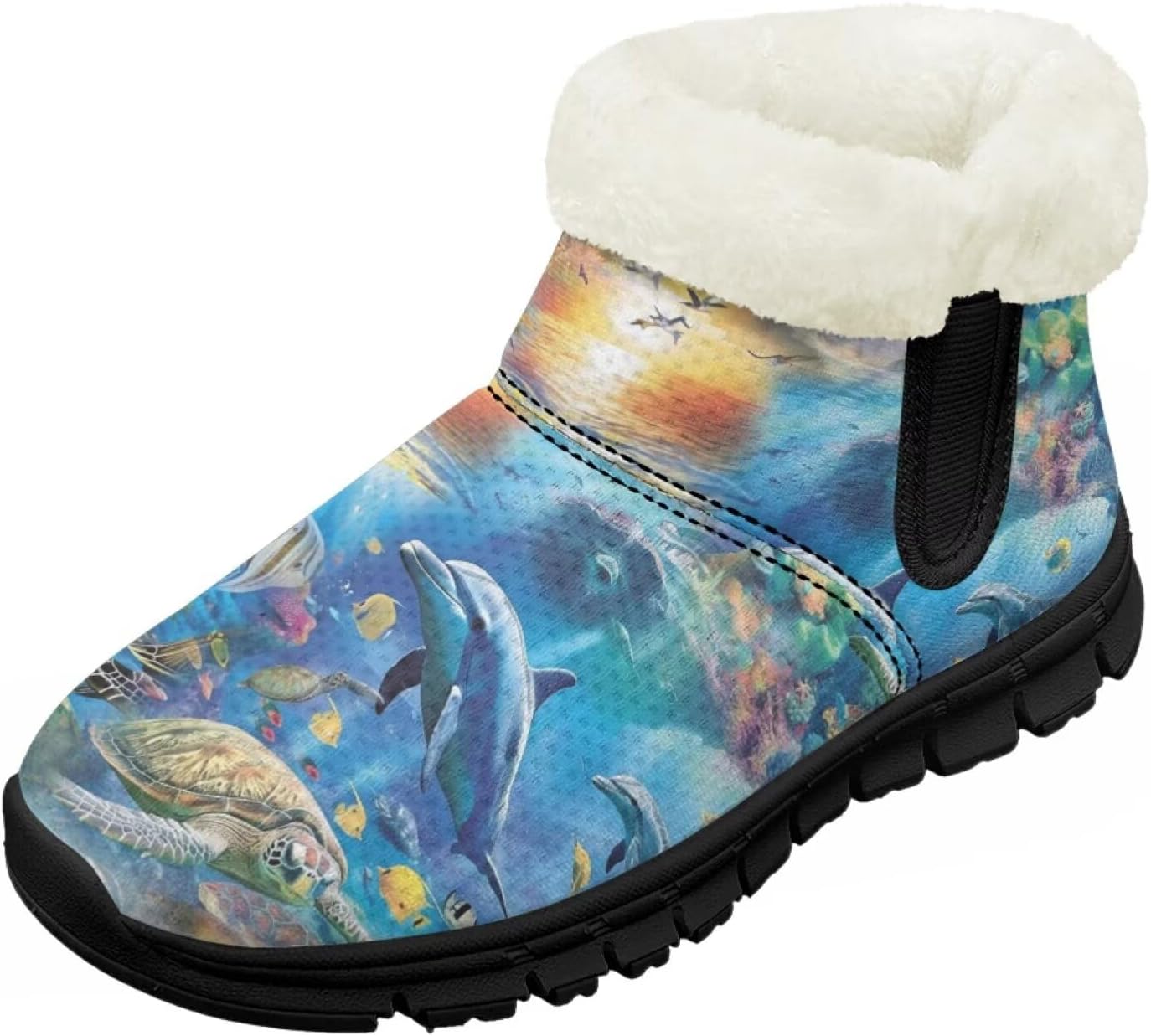 

Детские зимние ботинки для девочек с меховой подкладкой, с короткой подошвой, противоскользящие, легкие уличные теплые ботинки для малышей Pointodoor, Sea Dolphin Turtle