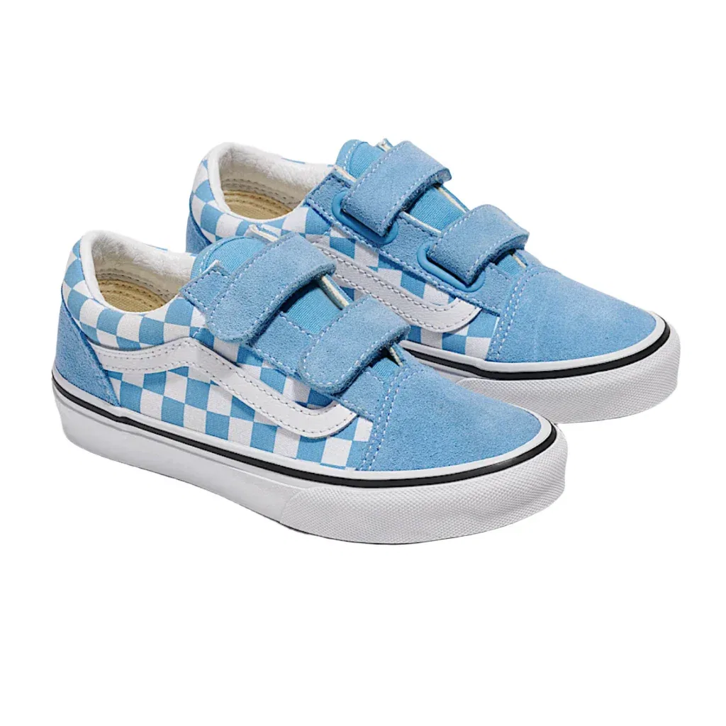 Детские кроссовки Vans Old Skool V, сине-белая клетка, с двойным ремешком, модель HAWK1888