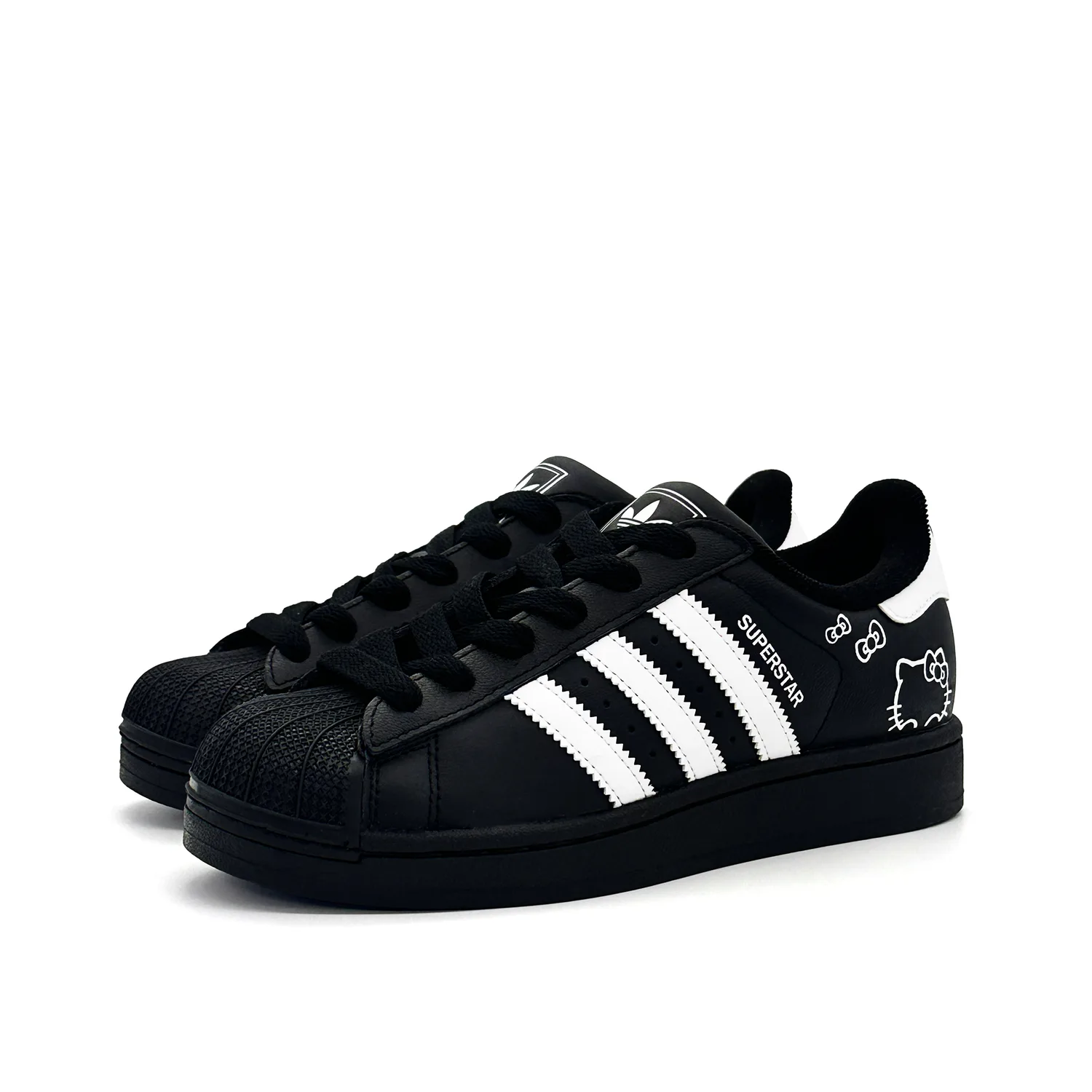 Adidas Originals Superstar 2 Black Panther Kitten износостойкие низкие скейтерские кроссовки для детей и подростков черные — фото 4