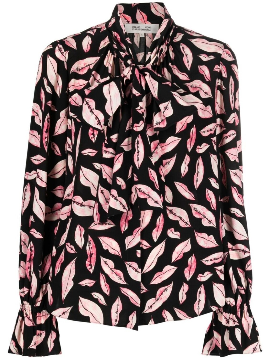 

DVF Diane von Furstenberg блузка с бантом и принтом, черный
