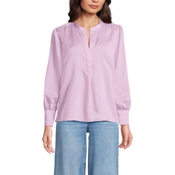 

Женская атласная блуза на пуговицах Lands' End, цвет pink amethyst