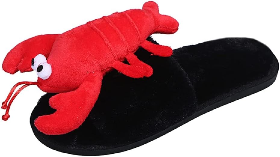 

Мужские и женские меховые тапочки HANDKEI Зимние пушистые тапочки с лобстером Забавные домашние тапочки с крабом С открытым носком, черный