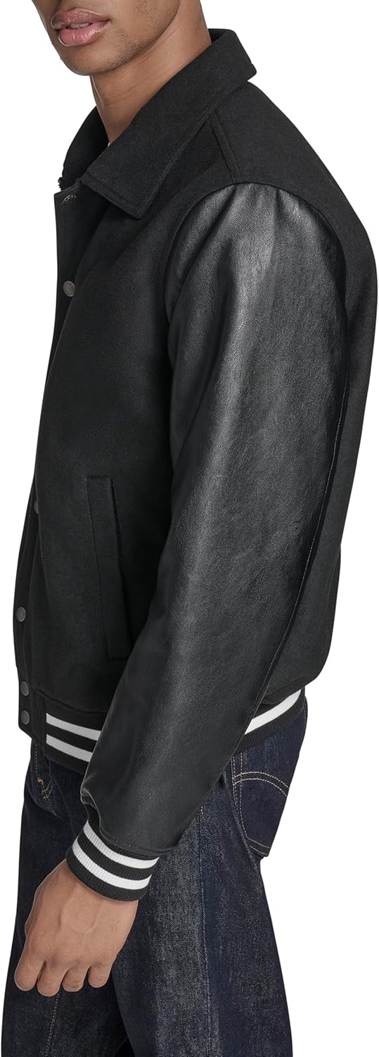 Мужская университетская куртка Levi's Letterman смешанной расцветки, Black Laydown Collar — фото 3