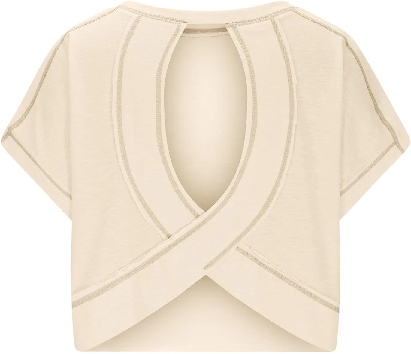 Женская футболка для тренировок, открытая спина, свободный крой, Beige
