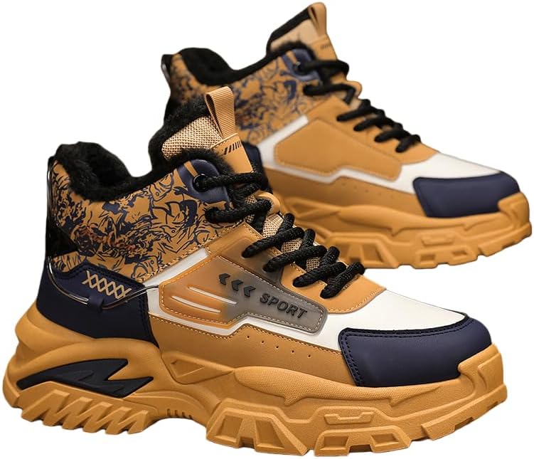 

Мужские ретро-кроссовки HCHCTRY с высокой шнуровкой и утолщенной подошвой - теплые на зиму, удобные и нескользящие, подходят для активного отдыха на свежем воздухе, желтый