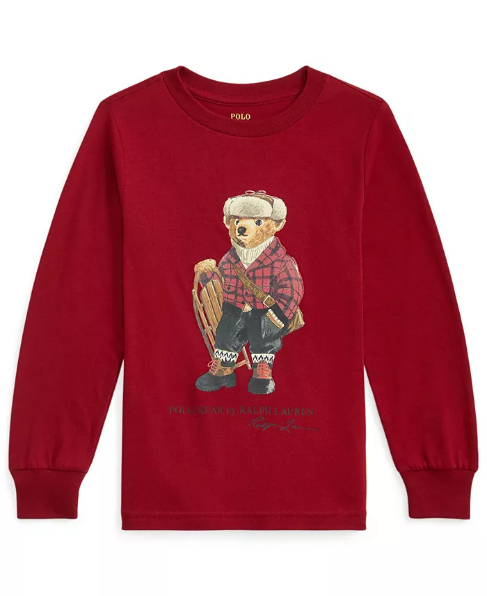 

Мальчики 2-7 лет Polo Bear хлопковая футболка с длинным рукавом Polo Ralph Lauren, красный