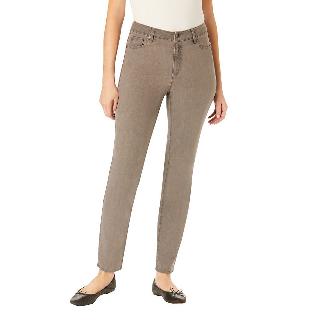 

Женщина в женских джинсах прямого кроя размера плюс Petite Comfort Curve Woman Within, цвет Grey Denim
