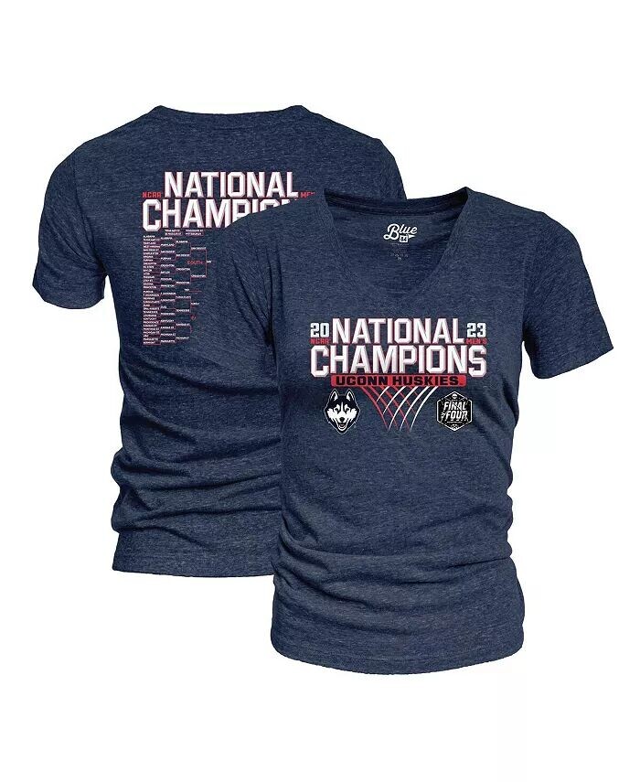 

Женская темно-синяя футболка UConn Huskies 2023 NCAA, мужская баскетбольная футболка National Champions Focus Bracket Tri-Blend с v-образным вырезом Blue 84