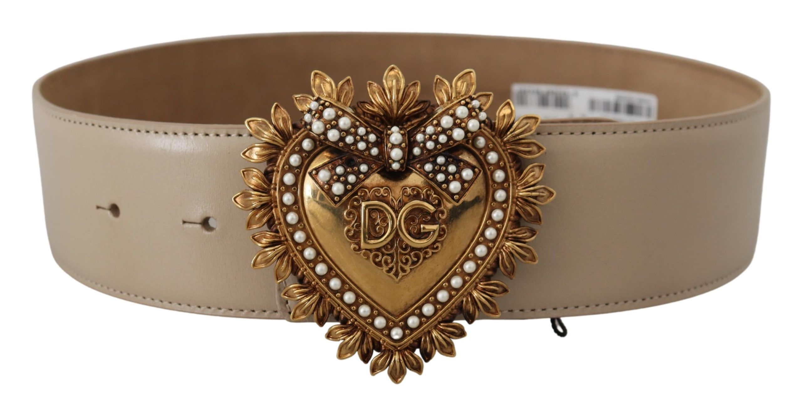 

Элегантный бежевый кожаный ремень с золотой пряжкой Dolce & Gabbana