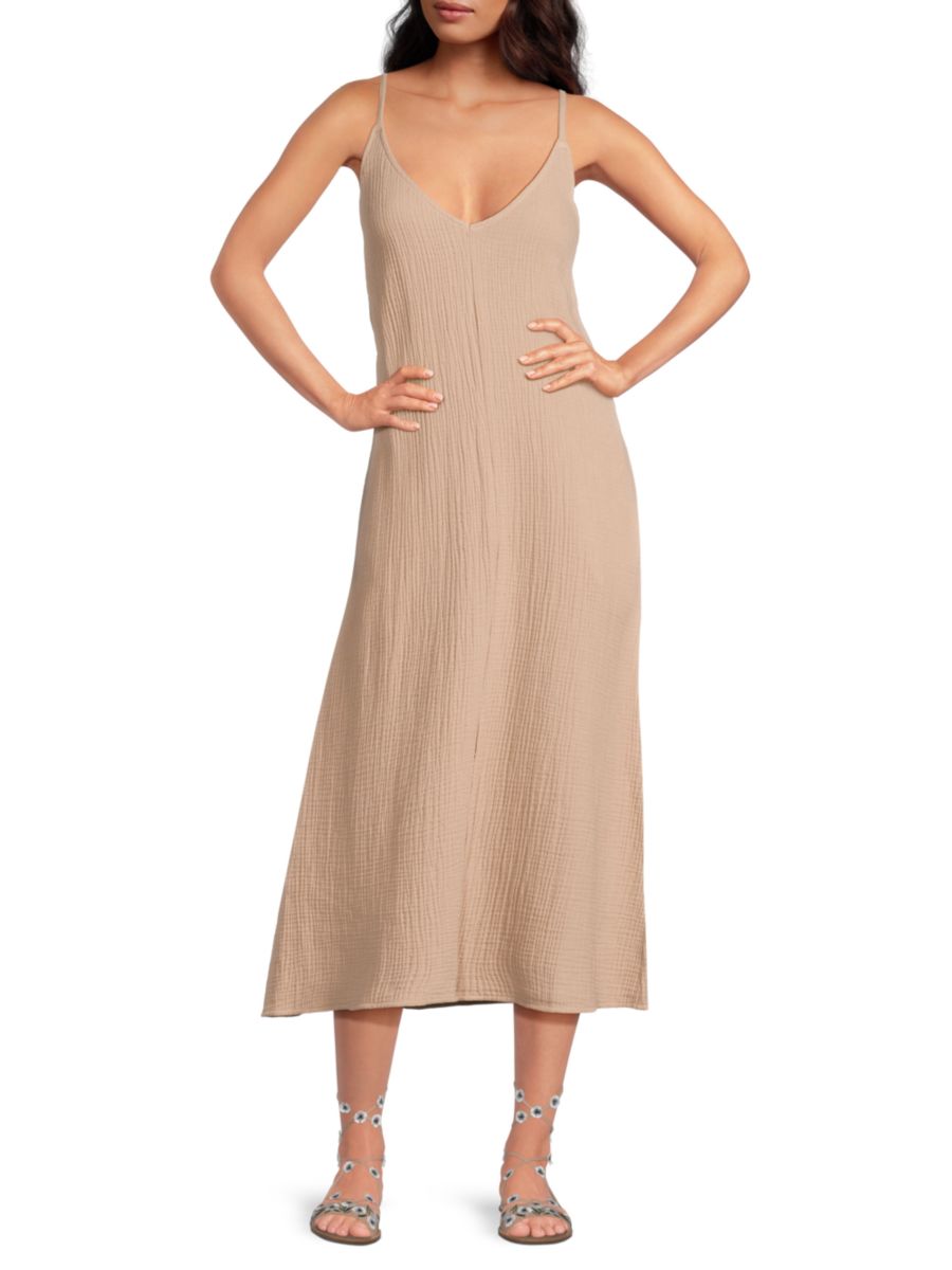 

Платье миди из жатого хлопкового двойного газа А-силуэта Saks Fifth Avenue, цвет Rose Taupe