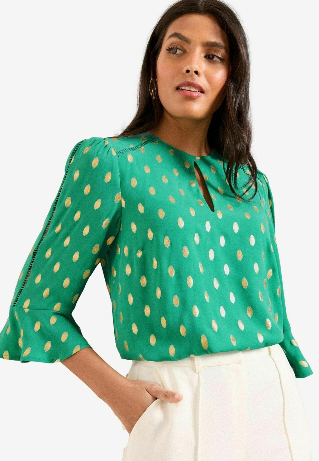 

Блуза KEYHOLE DETAIL CREW NECK FLUTE SLEEVE Love & Roses, зеленый