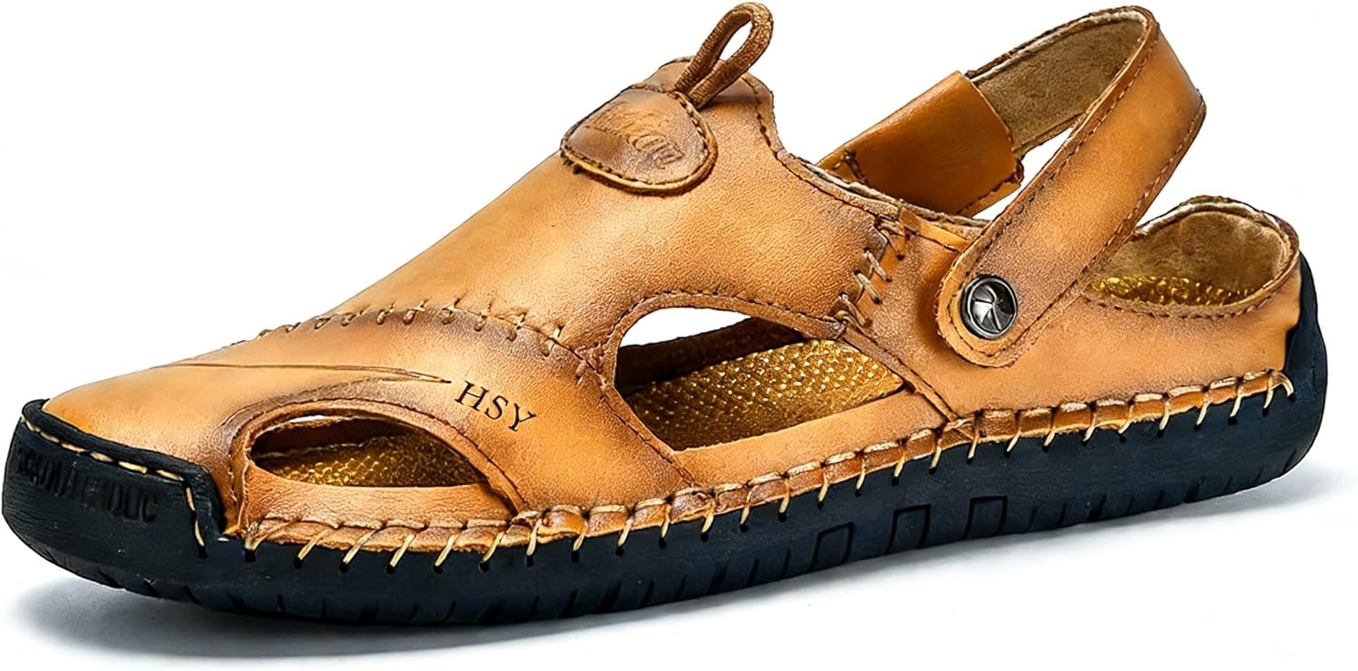 

Мужские кожаные спортивные сандалии Honeystore с вырезами, шлепанцы на каждый день в стиле Рим, светло-коричневый