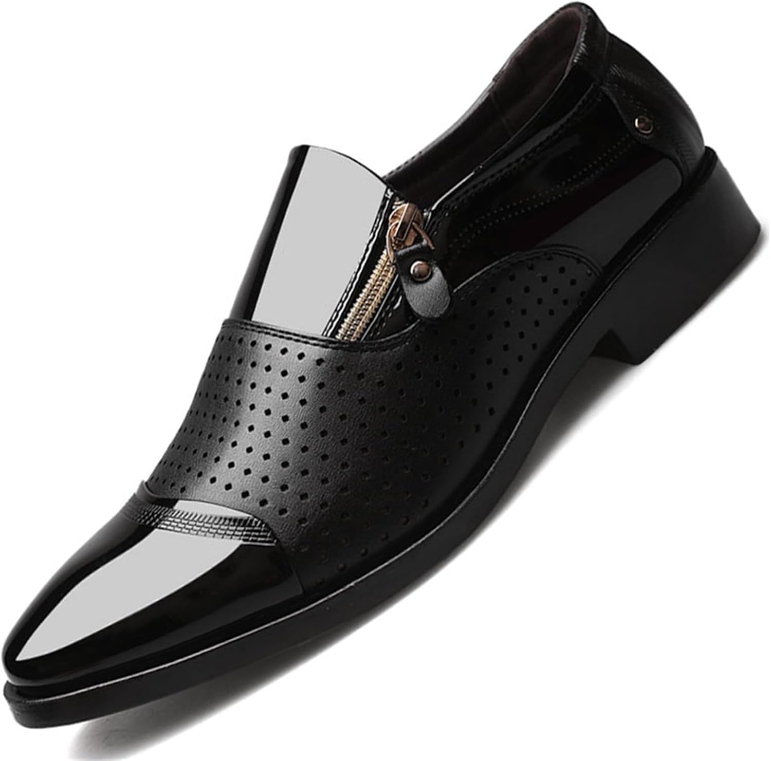 

Мужские дышащие лоферы с молнией, пенни-лоферы, без шнурков, и повседневного делового стиля, оксфорды из лакированной кожи Rojieso, черный