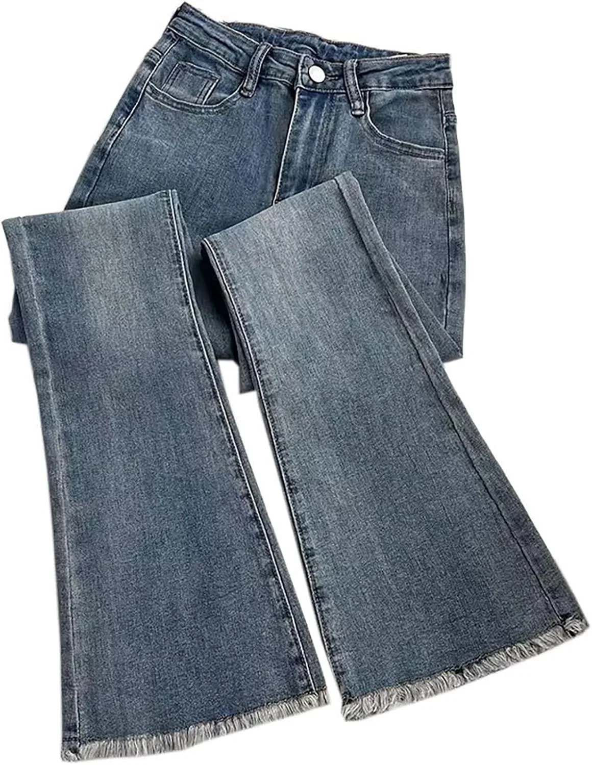 Джинсы с высокой талией, прямые, Raw Hem Side Seam, Blue