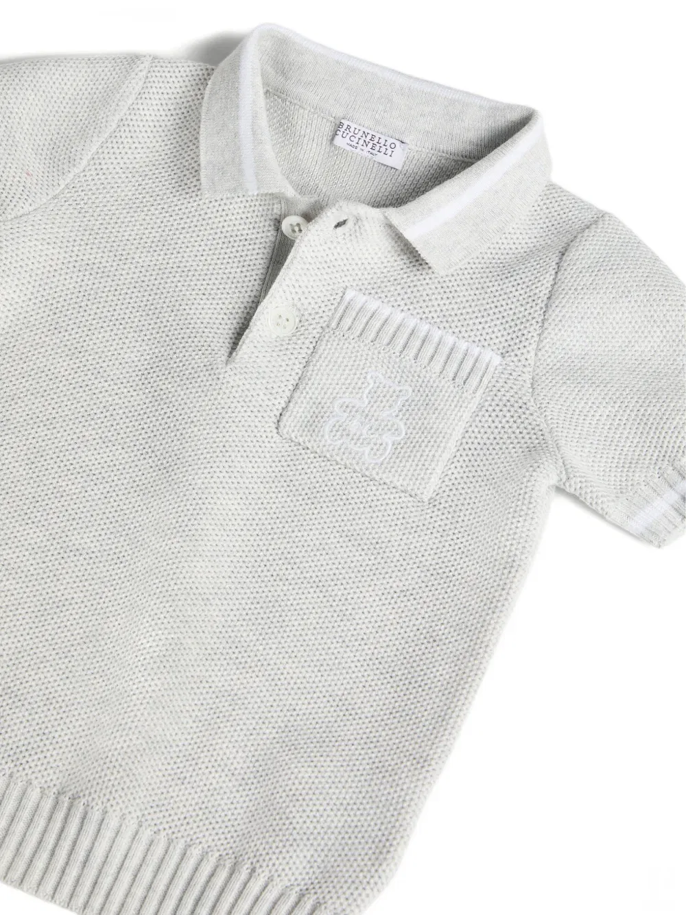 Хлопковая вязаная поло рубашка Baby Bernie с сотовым узором Brunello Cucinelli Kids, серый — фото 3