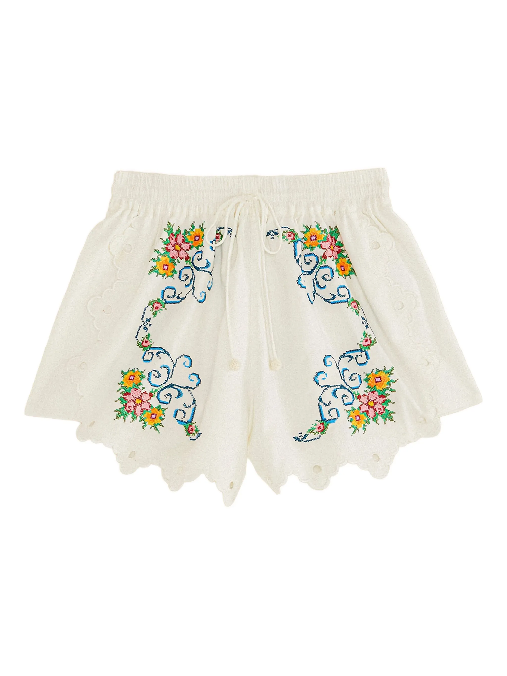 

Шорты с фестонами и цветочной вышивкой Farm Rio, белый