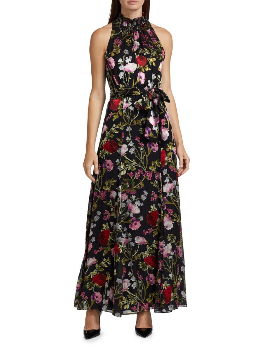 

Платье-макси Dita Floral Burnout Alice + Olivia, цвет Black Floral