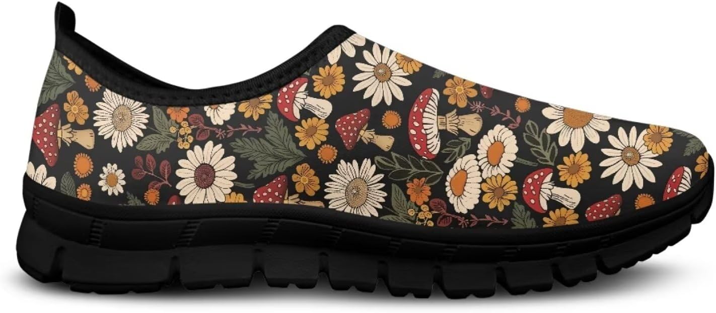 

Кеды-слипоны Binienty для женщин и мужчин с художественным принтом, удобные для путешествий, с круглым носком, плоской подошвой, обувь для медсестер, Retro Mushroom Daisy