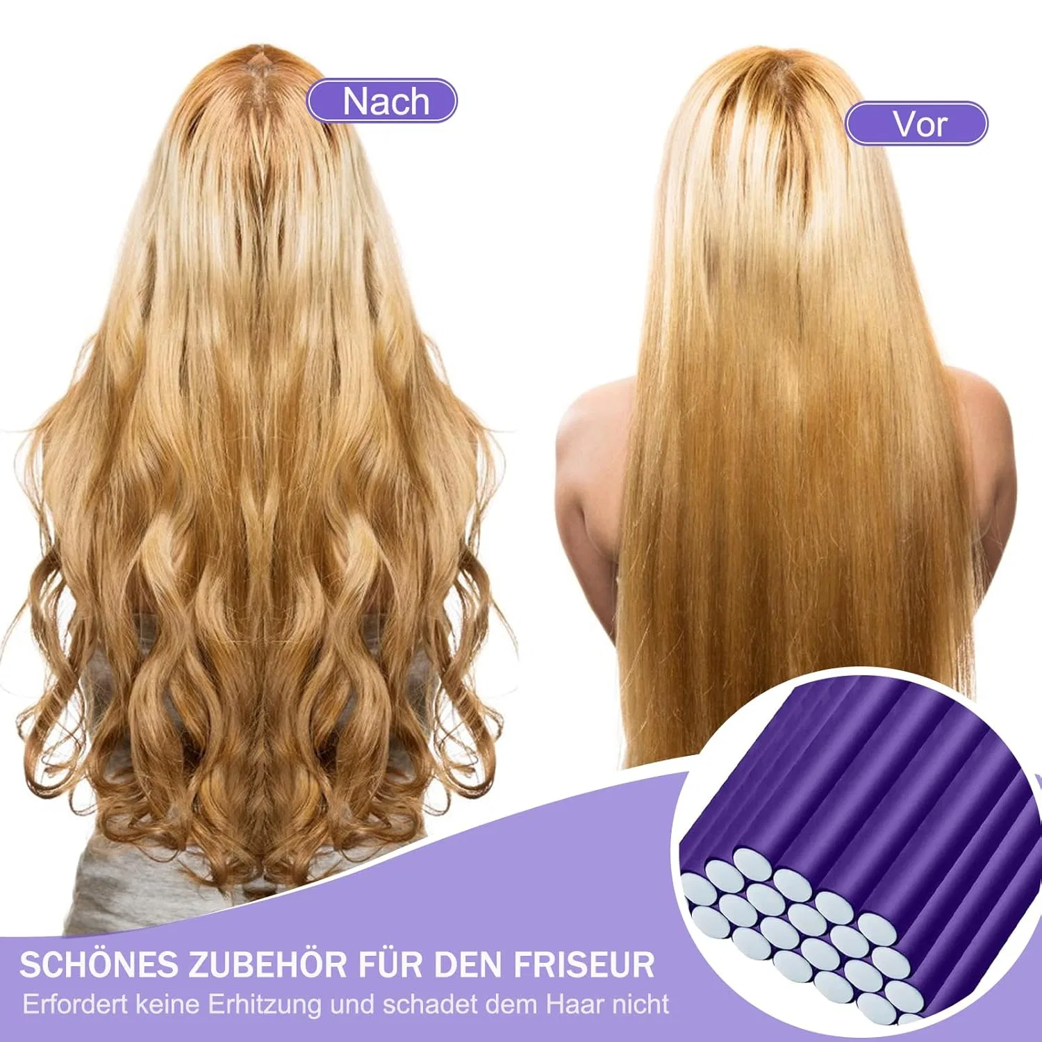 Набор гибких бигуди для завивки без нагрева, 30 шт. Lunyloer, Pack Of 30 Purple — фото 4