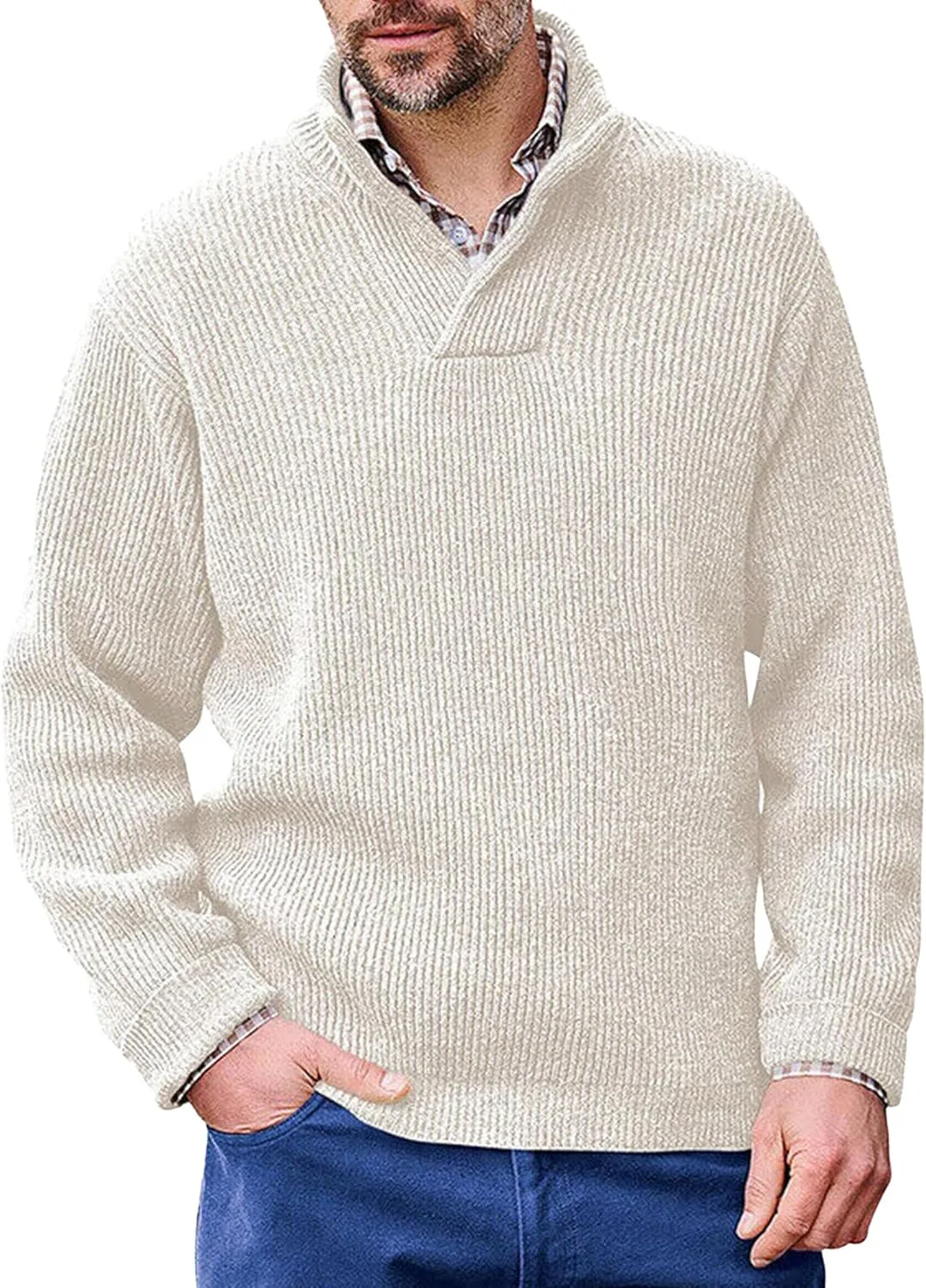 

Мужской вязаный пуловер с V-образным вырезом и рельефным узором SWJGLITTR