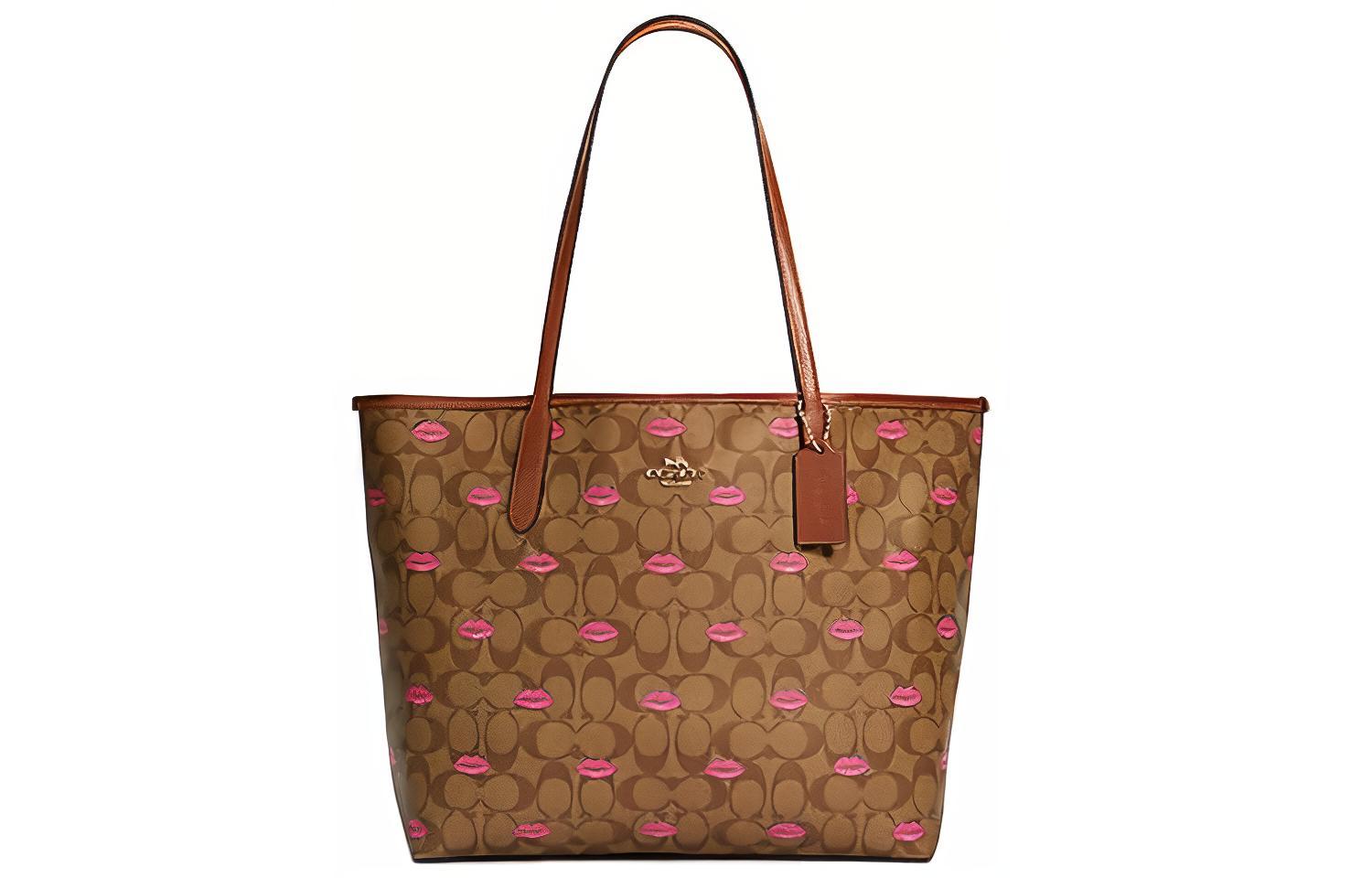 

COACH Городской холст с кожаной сумкой тоут шоппер женская кофейная