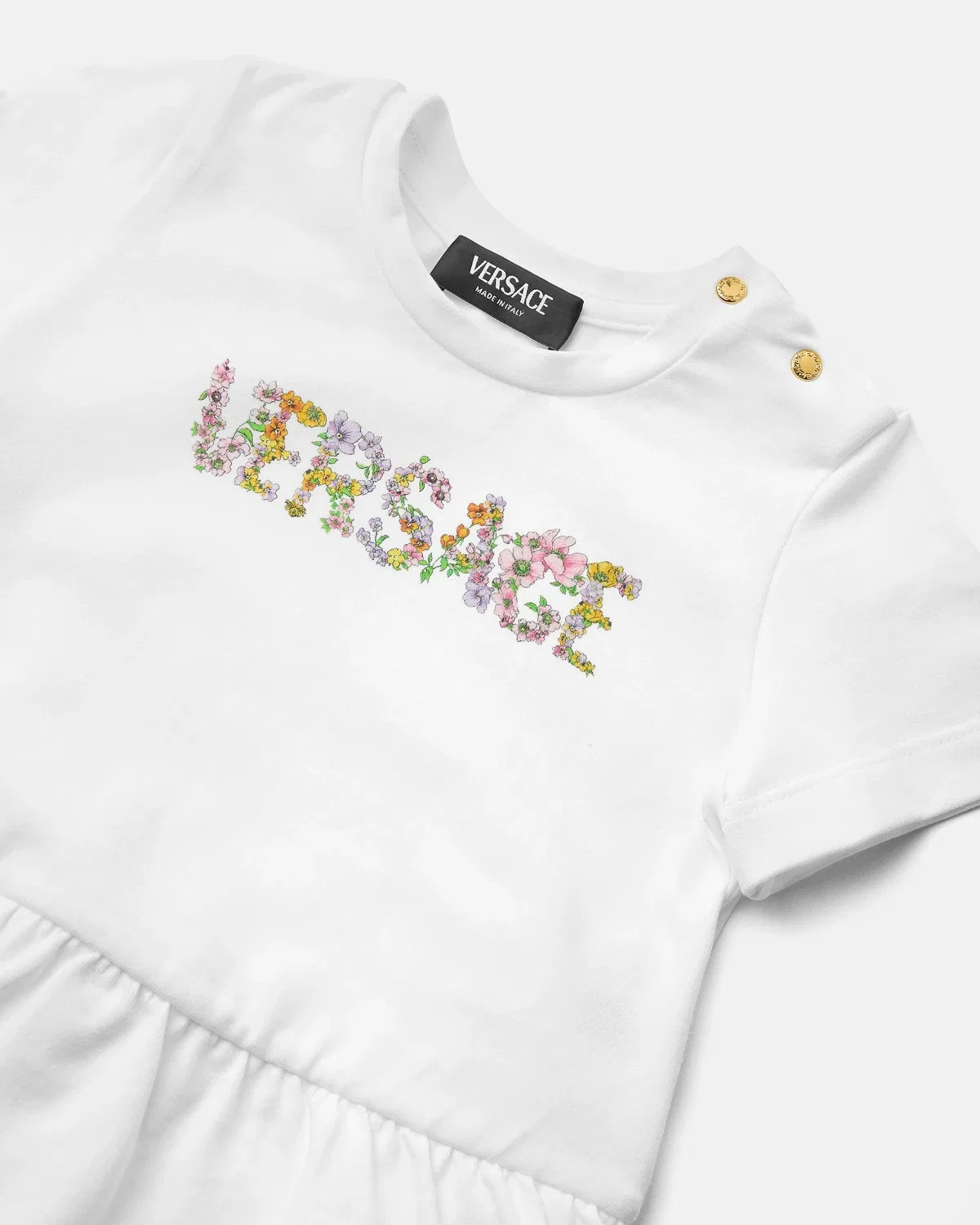 Детское платье-футболка из хлопкового джерси с принтом Versace, белый — фото 4