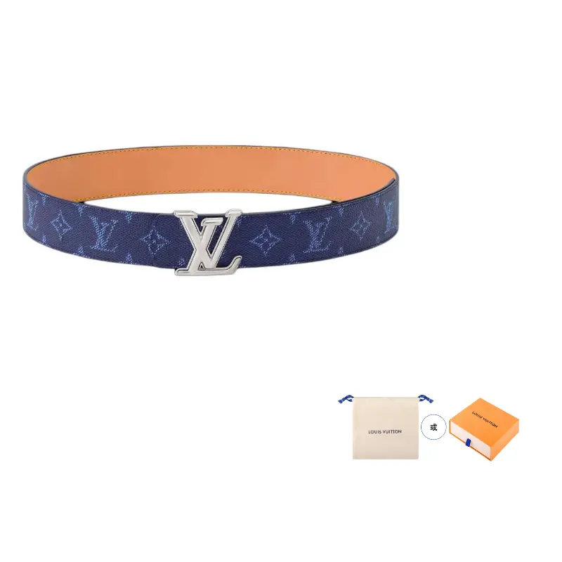 

Кожаные ремни из покрытого холста мужские Blue/Orange ширина 4cm LOUIS VUITTON, синий/оранжевый