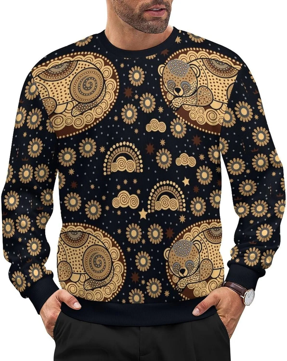 

Мужской свитер с животным принтом, свободный, с длинными рукавами и круглым вырезом HLSDFRES