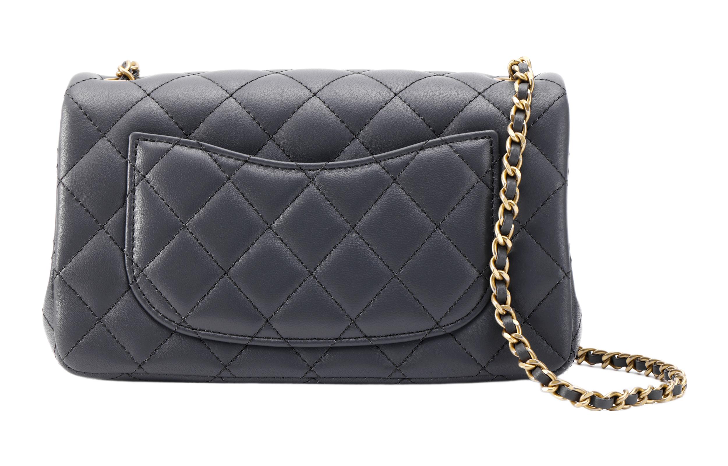 CHANEL Классический клатч с цепочкой из овчины Мини женский темно-серый — фото 4