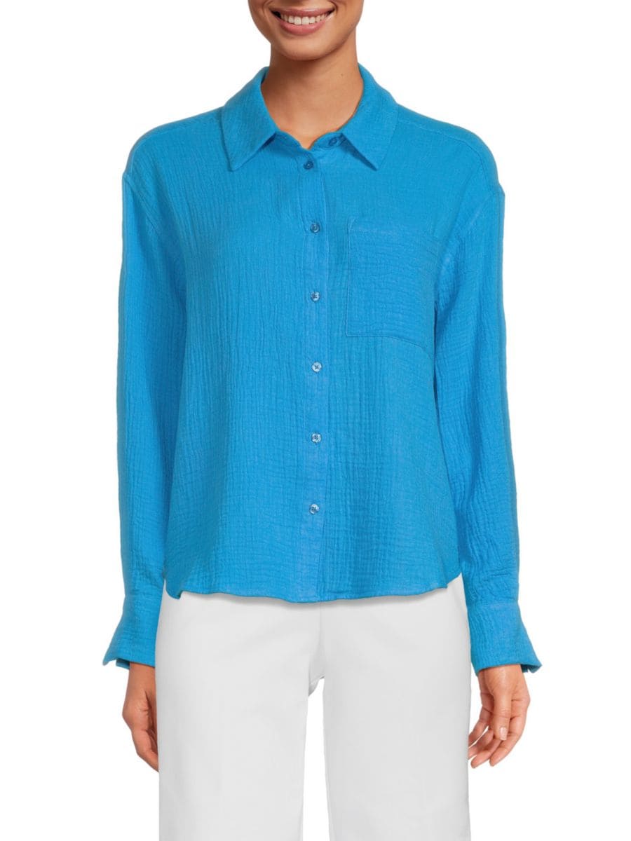 

Рубашка из марли с длинным рукавом и застежкой на пуговицы Saks Fifth Avenue, цвет Azure Blue