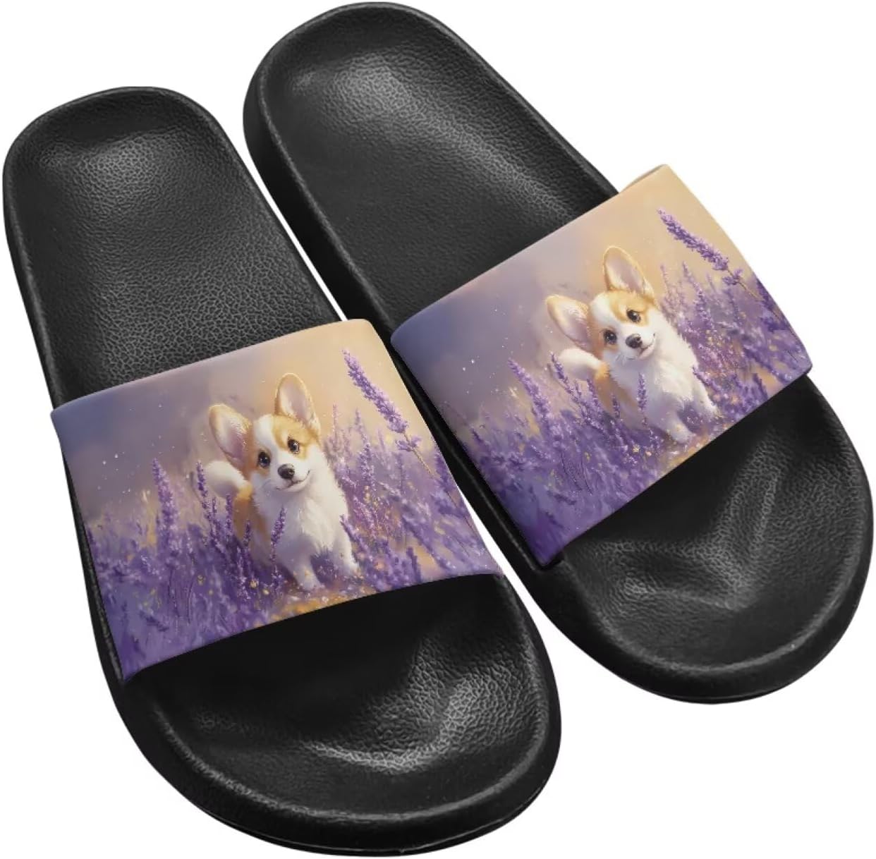 

Унисекс сандалии летние домашние шлепанцы для душа для женщин и девочек, быстро сохнущие шлепанцы Getelinseng, Corgi Lavender