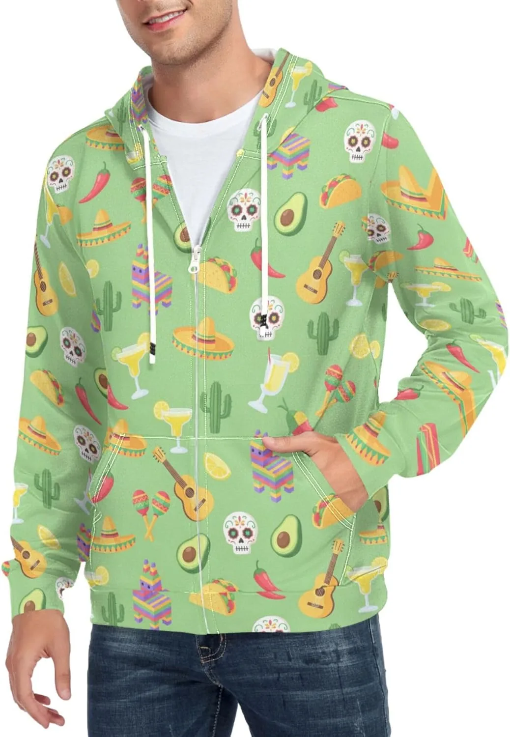 

Мужская толстовка с капюшоном на молнии, принт Mexican Fiesta, с карманом CUPADA