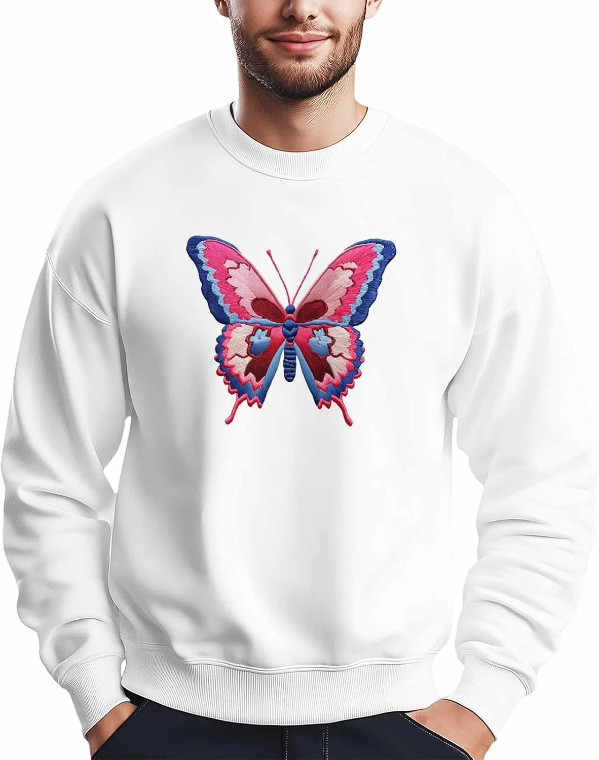 

Мужской свитшот с принтом бабочки в сине-розовых тонах, Crewneck, Long Sleeve Winvebermior