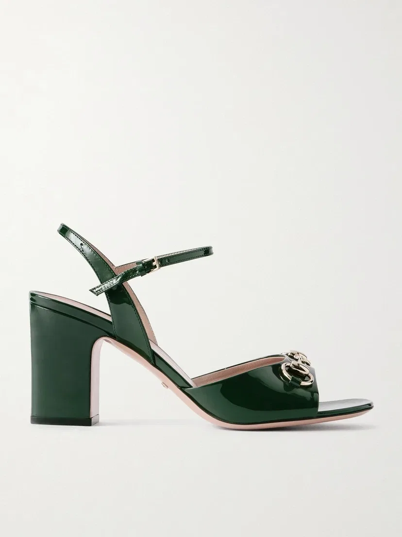 Сандалии из лакированной кожи с пряжкой Horsebit GUCCI, бирюзовый