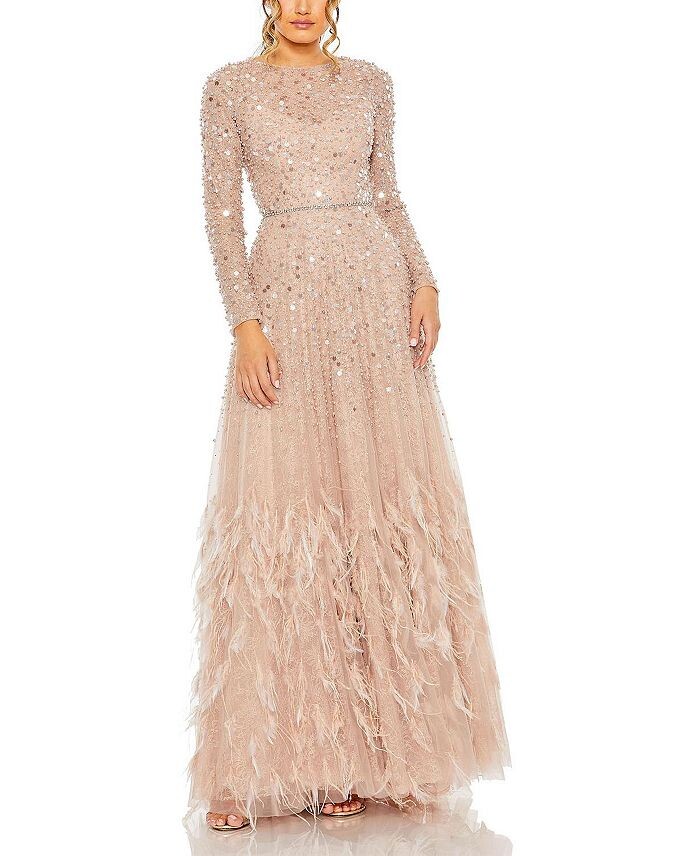 

Платье Mac Duggal с перьями и пайетками, розовый