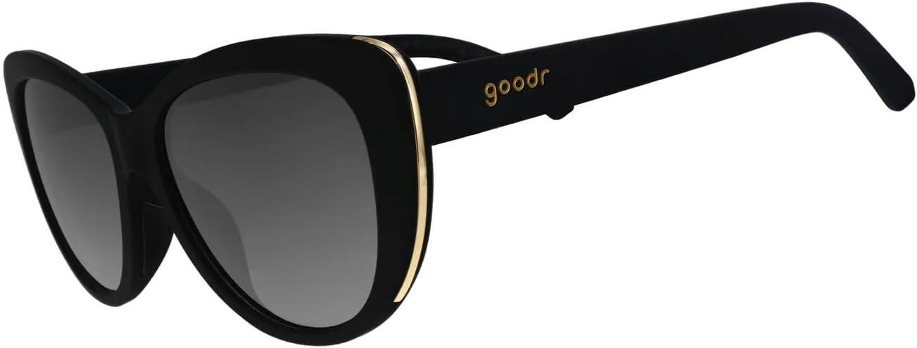

Солнцезащитные очки goodr It's Noir, Darling Polarized, средний размер (Glam G), черная оправа с черными градиентными линзами, светло-золотистые акценты, защита UV400, не скользят, не подпрыгивают, Black