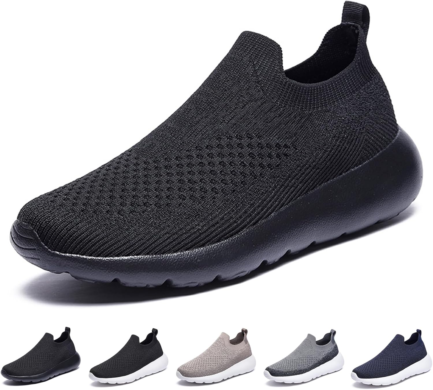 

Мужские вязаные кроссовки без шнурков для прогулок и спорта, повседневные, удобные, с круглым носком, мягкой подошвой, для тренировок, легкие, дышащие, с амортизирующей сеткой для бега Glbdu, черный