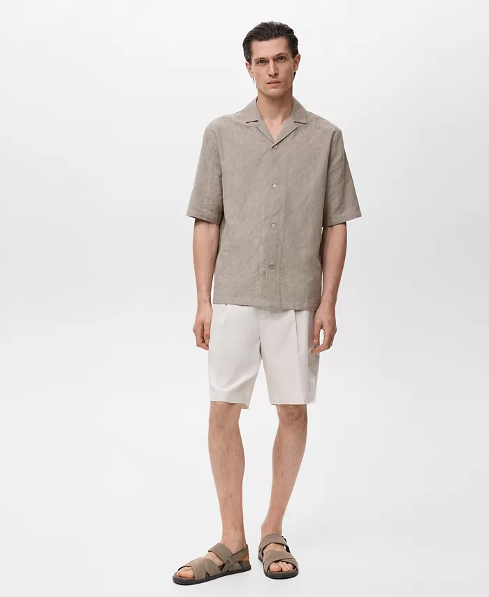 

Мужская вышитая хлопковая рубашка Mango, загар/бежевый