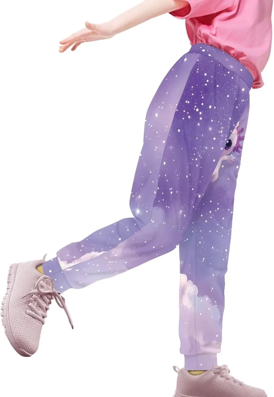 Спортивные штаны Ystardream с эластичным поясом и карманом для девочек, модные спортивные штаны-карго для детей, Purple Star Axolotl — фото 4