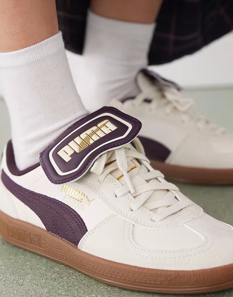 Кроссовки Puma Palermo Premium в кремово-белом и сливовом цветах — фото 4