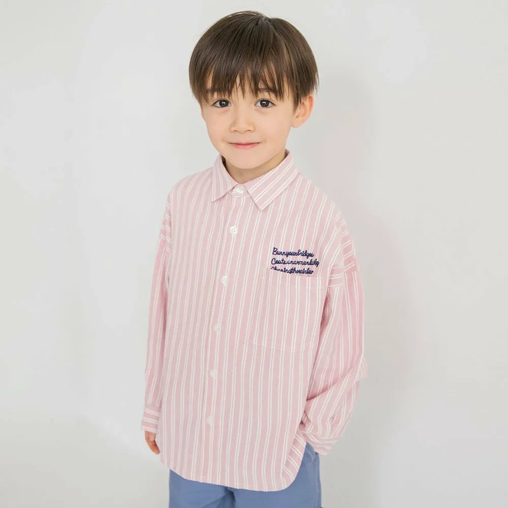 Рубашка с длинными рукавами и вышитым полосатым логотипом Branshes, pink