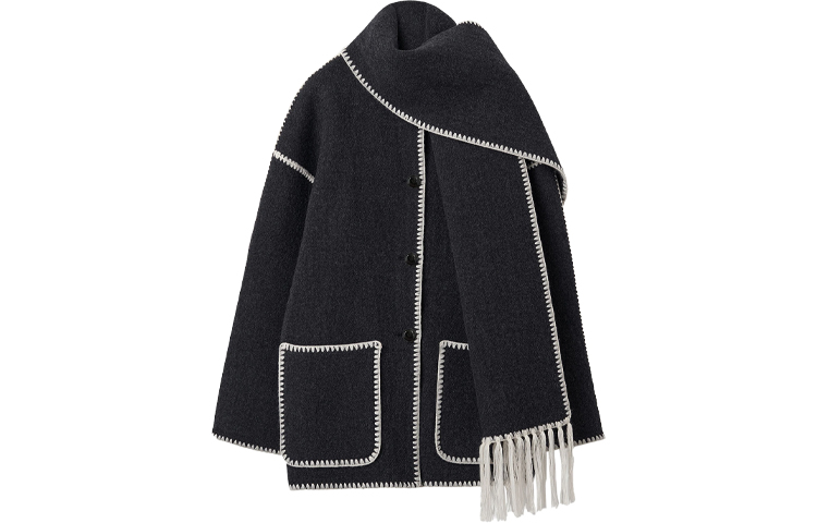 

TOTEME Вышитая шарфовая куртка с детализацией, Dark Gray