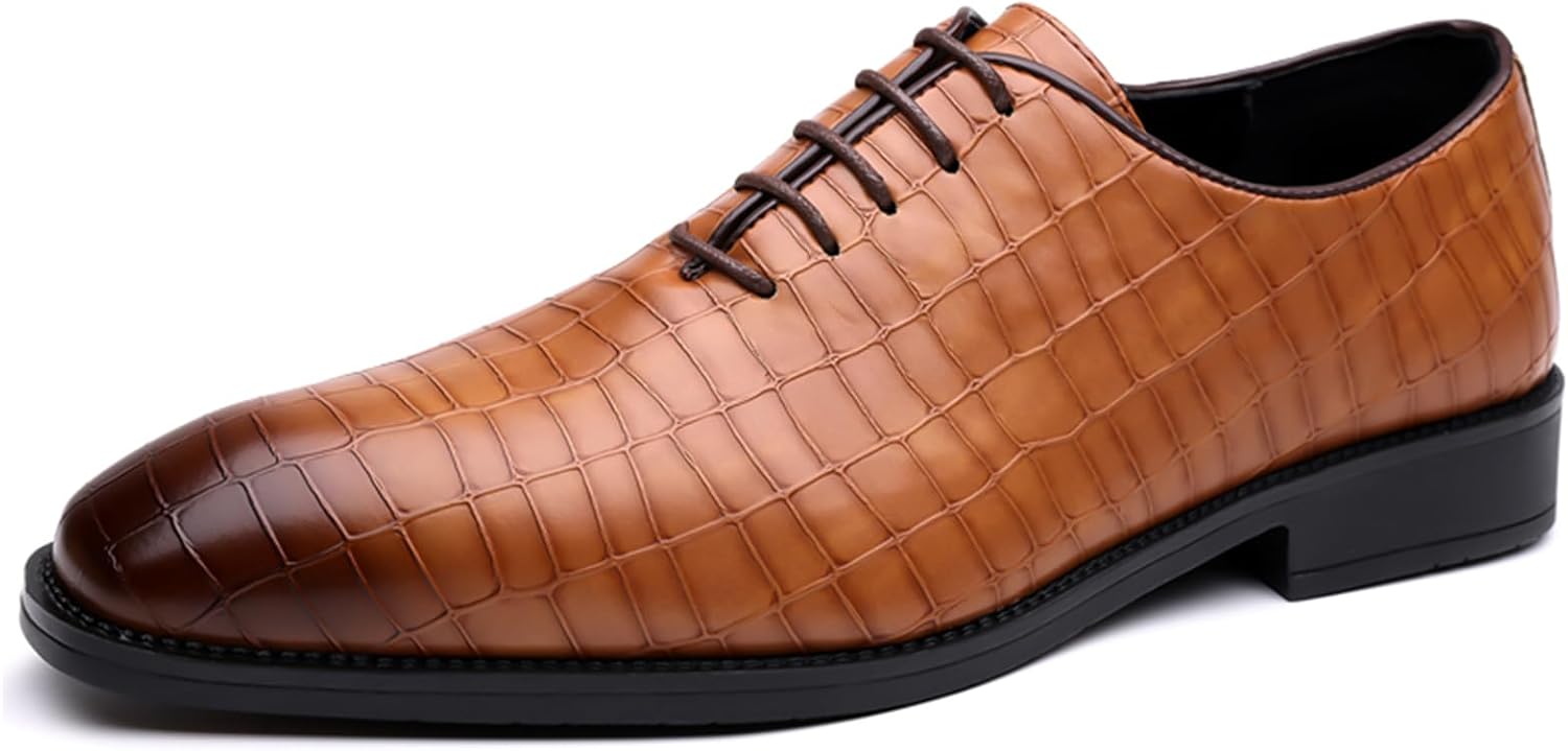 

Мужские туфли дерби из тисненой кожи крокодила, шнуровка, заостренный носок, низкий каблук, элегантные формальные обувь для свадеб, деловых встреч и офисных мероприятий Psieicwm, желтый