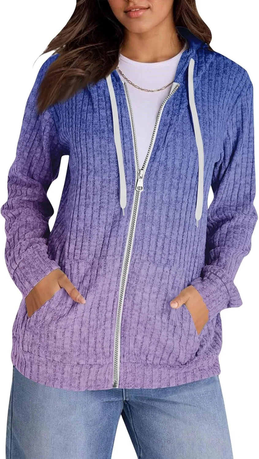 Женская кофта с капюшоном на молнии, хлопковая, C Purple — фото 2