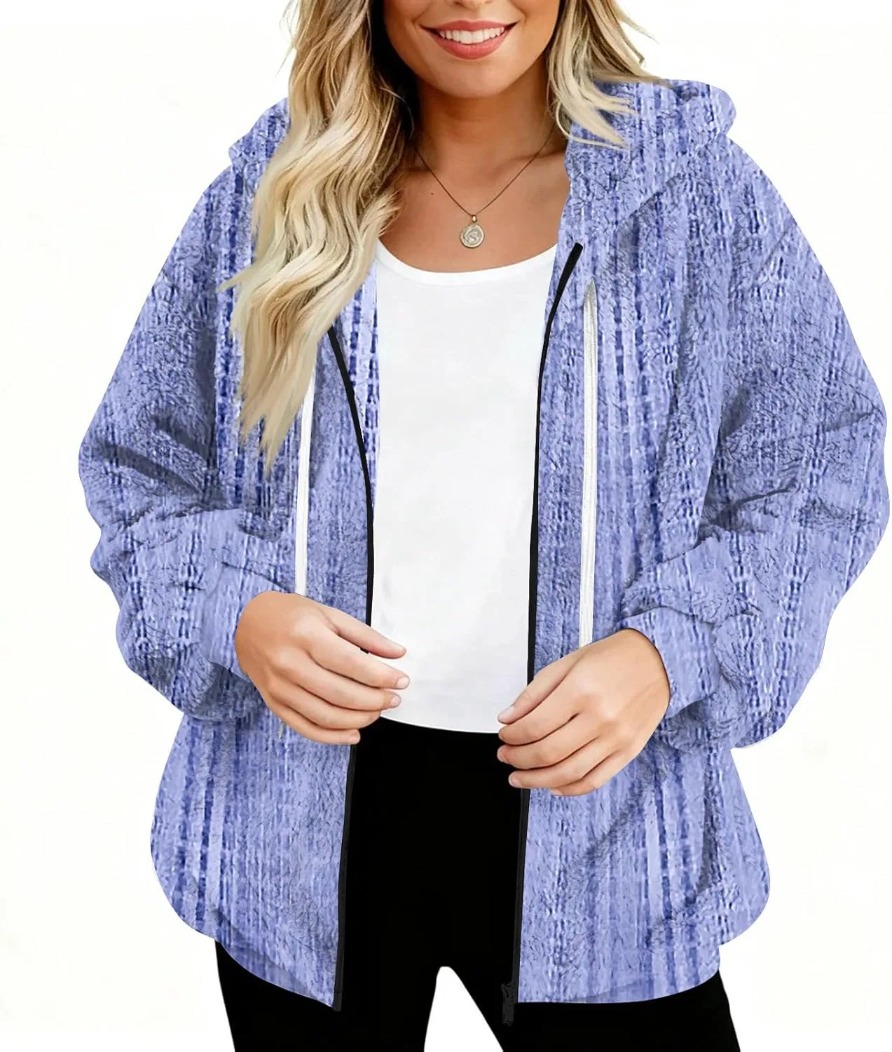 Женская флисовая куртка с капюшоном Zip Up, 3-sky Blue — фото 4