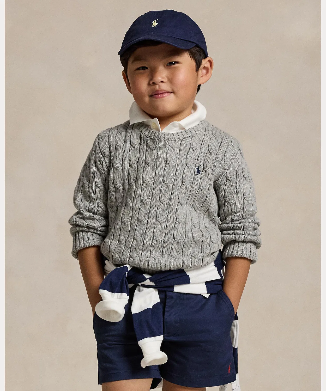 Детский свитер с косами из хлопка, Ralph Lauren, серый