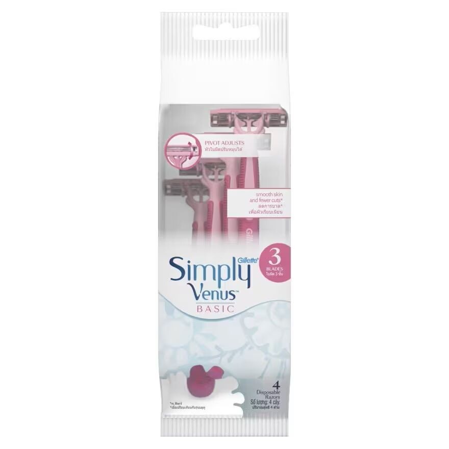 

Gillette Бритва Simply Venus Basic 4'S มีดโกน กำจัดขน, Pink