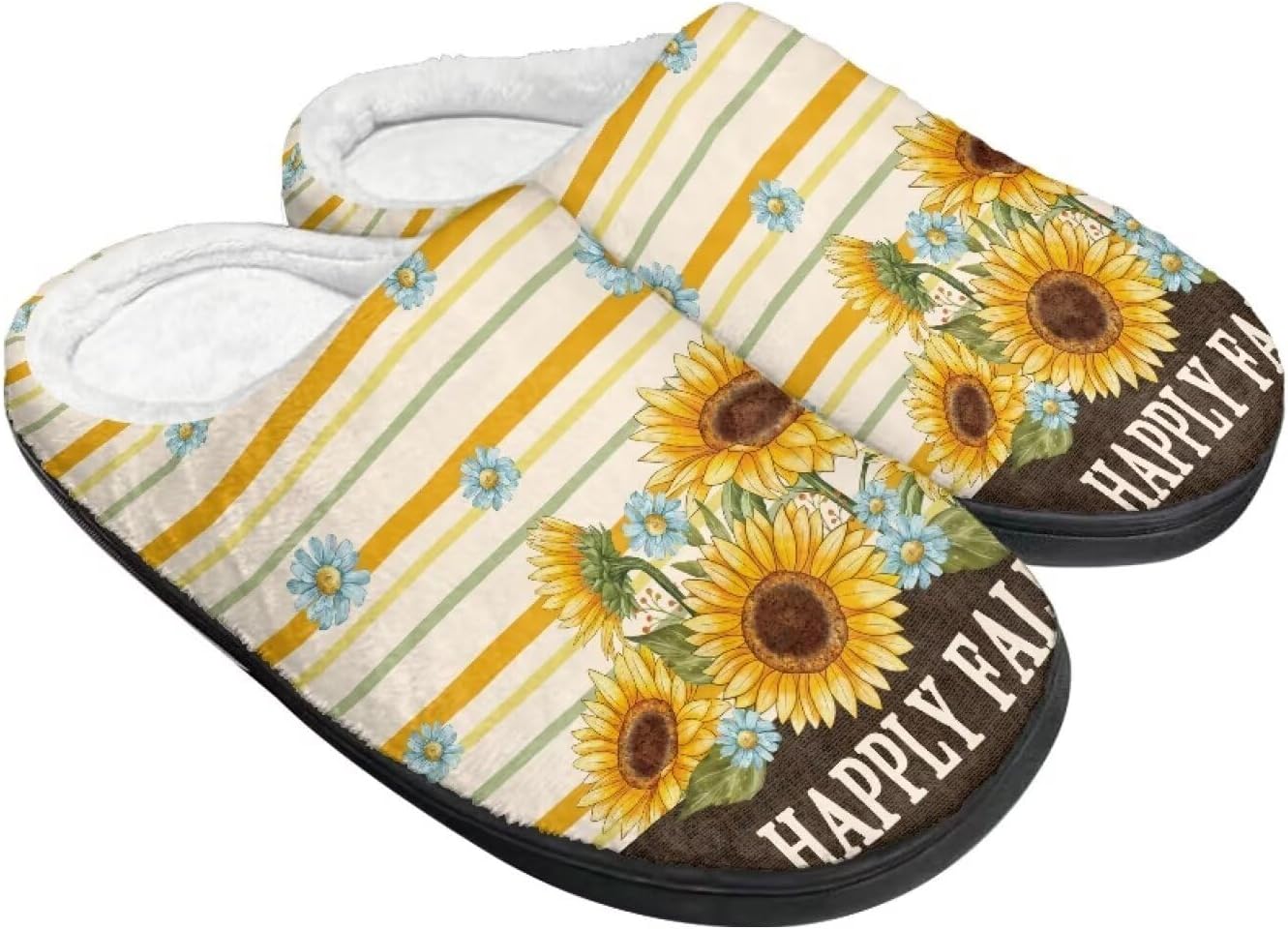 

Домашние тапочки Buxolandt Holiday Thanksgiving для женщин и мужчин- мягкие теплые тапочки для спальни, Sunflower Stripe Print