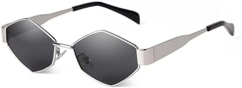 

Винтажные панк-солнцезащитные очки в металлической оправе с многоугольными линзами для женщин и мужчин, очки для вождения, прозрачные линзы, защита от УФ-излучения MTZJH, C3 Silver Black