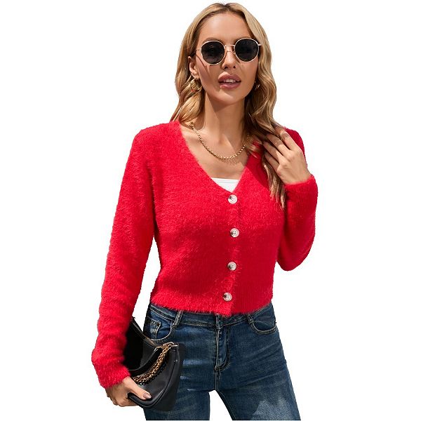 

Женский кардиган с длинными рукавами и пуговицами Yesfashion, Red